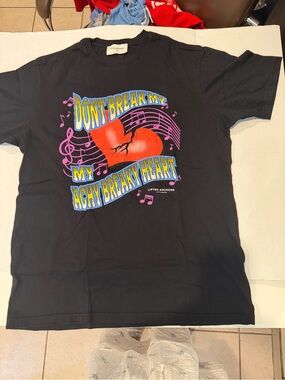 Lifted Anchors Black Graphic Tee with Yellow & Blue Print